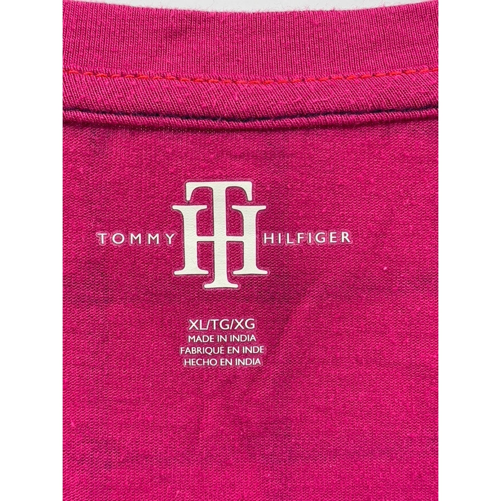 TOMMY HILFIGER Women's Magenta Grid Scoop-Neck Long Sleeve Top SZ XL