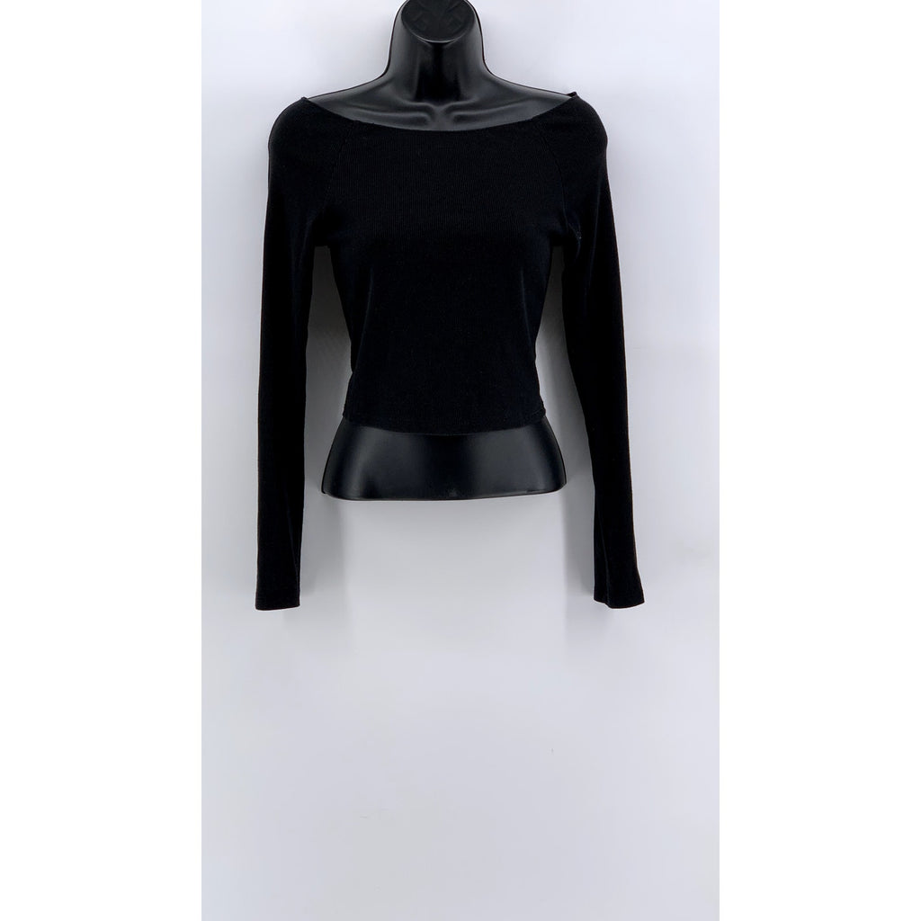 FASHION NOVA Women's Black Ribbed Boatneck Long Sleeve Top SZ M