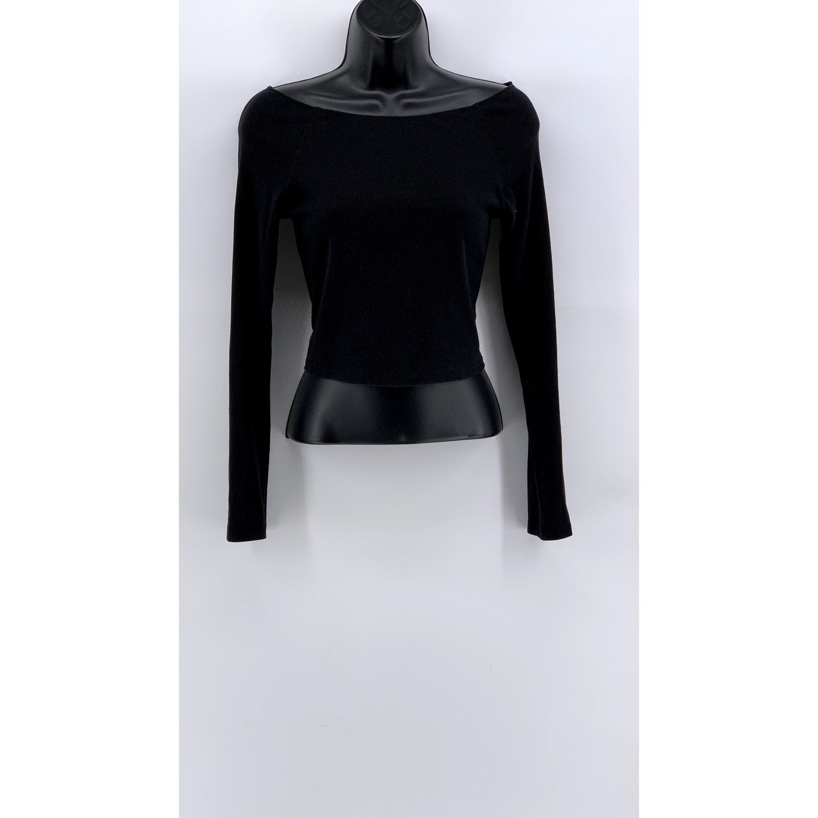 FASHION NOVA Women's Black Ribbed Boatneck Long Sleeve Top SZ M
