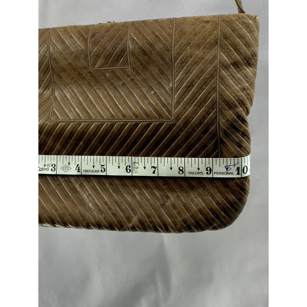 REVA Women's Brown Ribbed Faux Leather Round Cross Body Bag