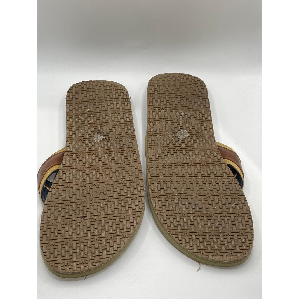 TOMMY HILFIGER Men's Brown Open-Round Toe Faux Leather Flip-Flop Sandals SZ 8
