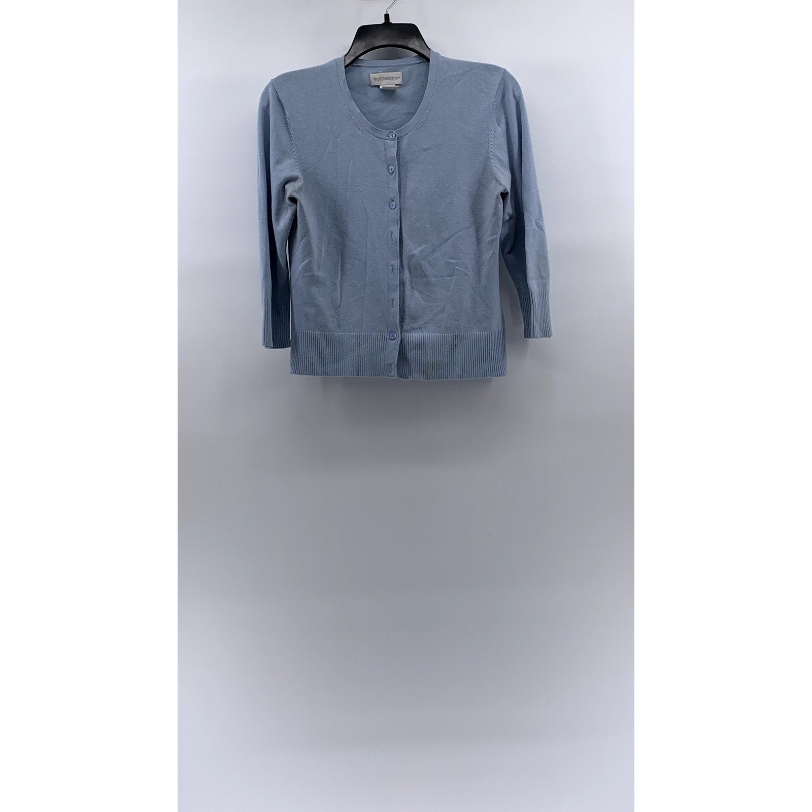 WORTHINGTON Women’s Light Blue Crewneck Button-Up Long Sleeve Cardigan SZ S