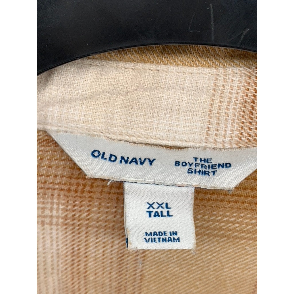 OLD NAVY Women's Tall Tan Flannel The Boyfriend Button-Up Top SZ 2XL