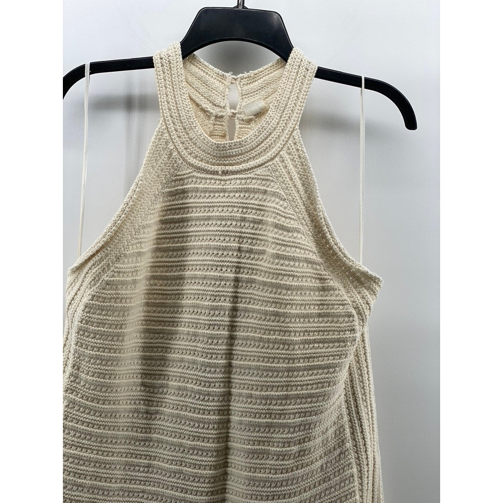 GAP Women's Cream Crewneck Crochet Knit Sleeveless A-Line Mini Dress SZ L