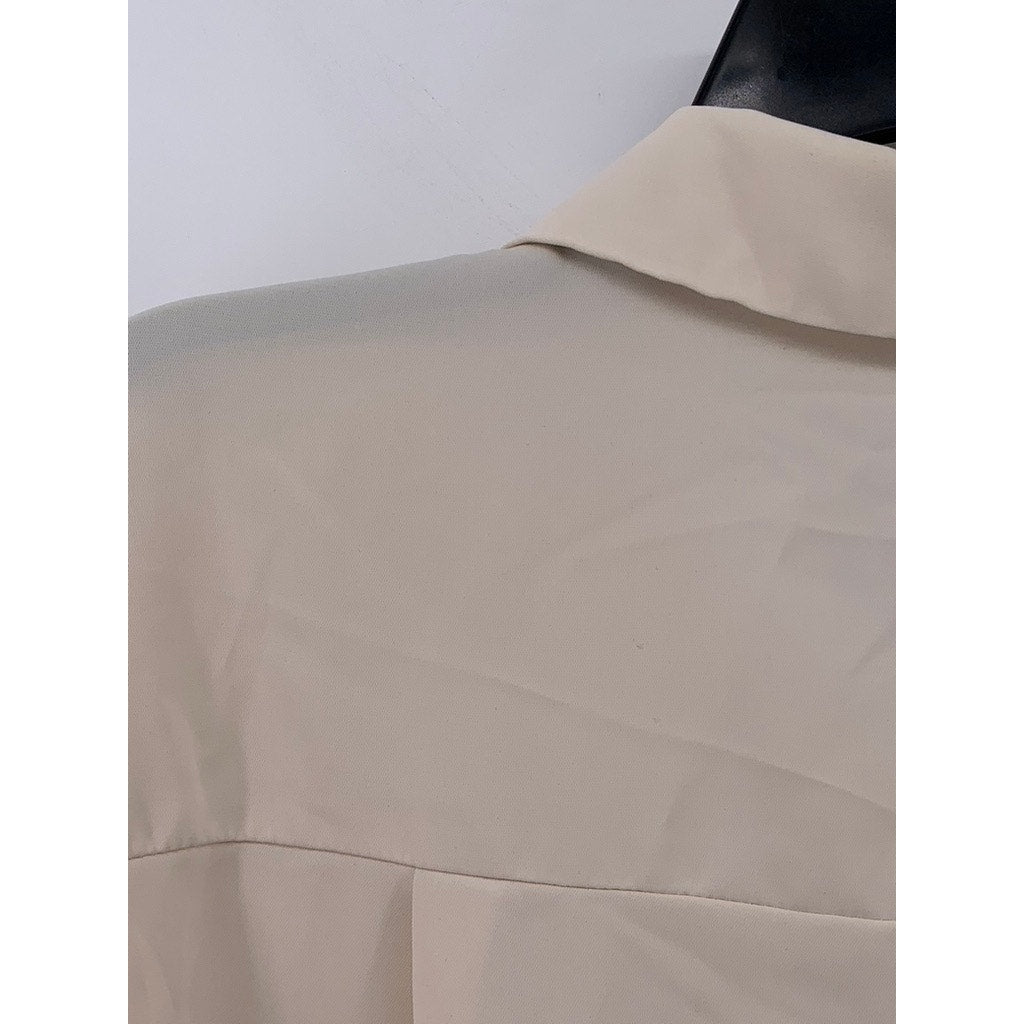 09WOMEN Women's Beige Regular-Fit Long Sleeve Button-Up Top SZ M