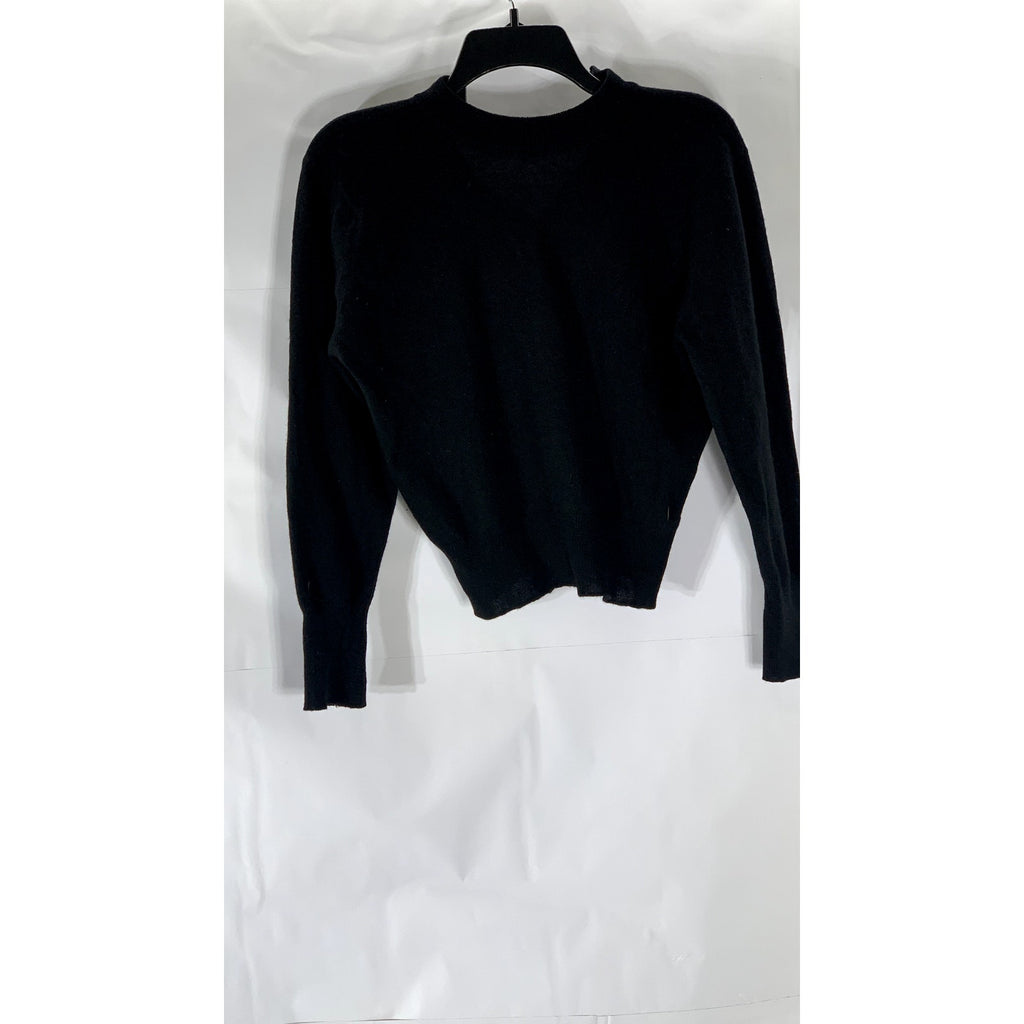 UNBRANDED Women's Black Quarter-Zip Long Sleeve Knit Cropped Sweater SZ S