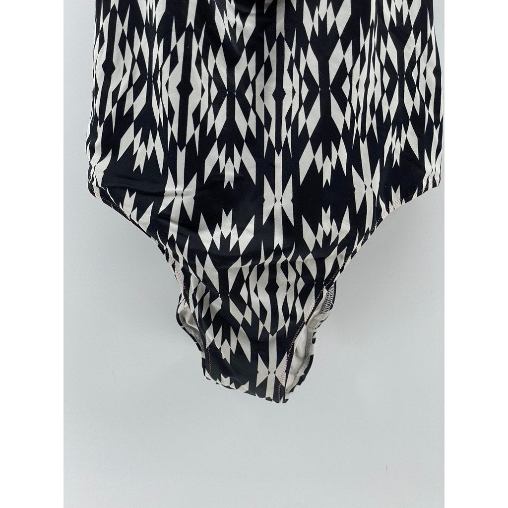 VICTORIA SECRET Women's Black-White Half-Zip Racer-Back One-Piece Swimsuit SZ M