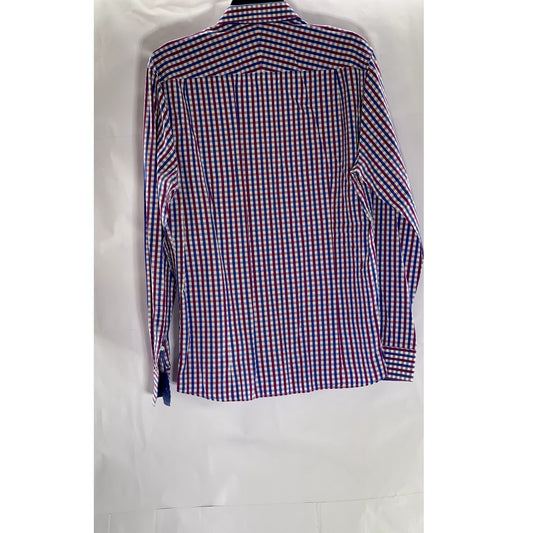 SABA Men's Blue/Purple Gingham Print Regular Fit Button-Up Long Sleeve Shirt SZM