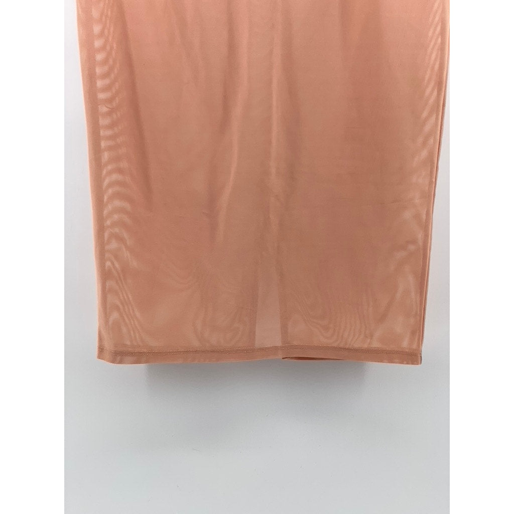 UNBRANDED Women's Salmon Pink Straight Back Zipper Knee-Length Skirt SZ S