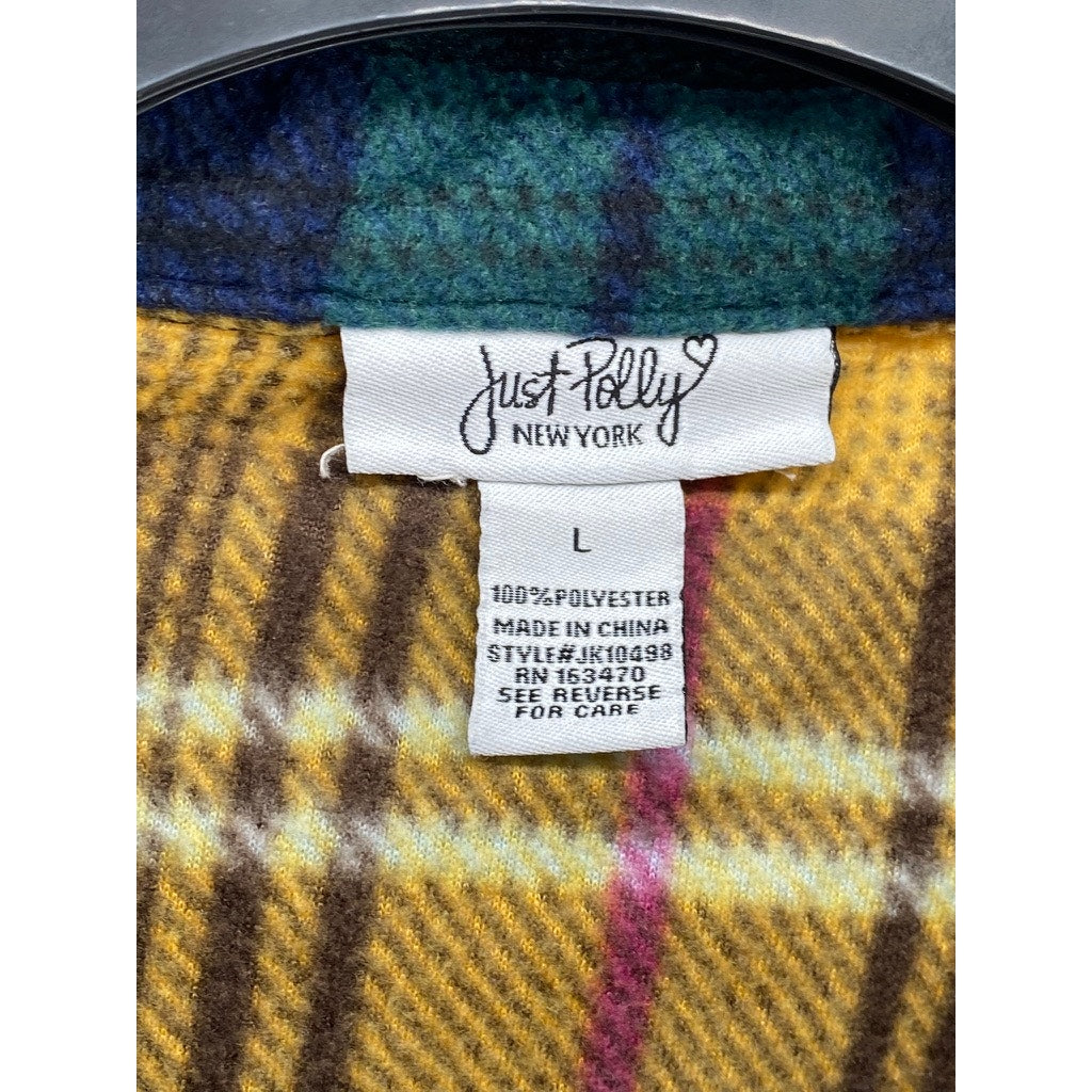 JUST POLLY New York Women’s Multi-Color Flannel Plaid Button-Up Shirt SZ L