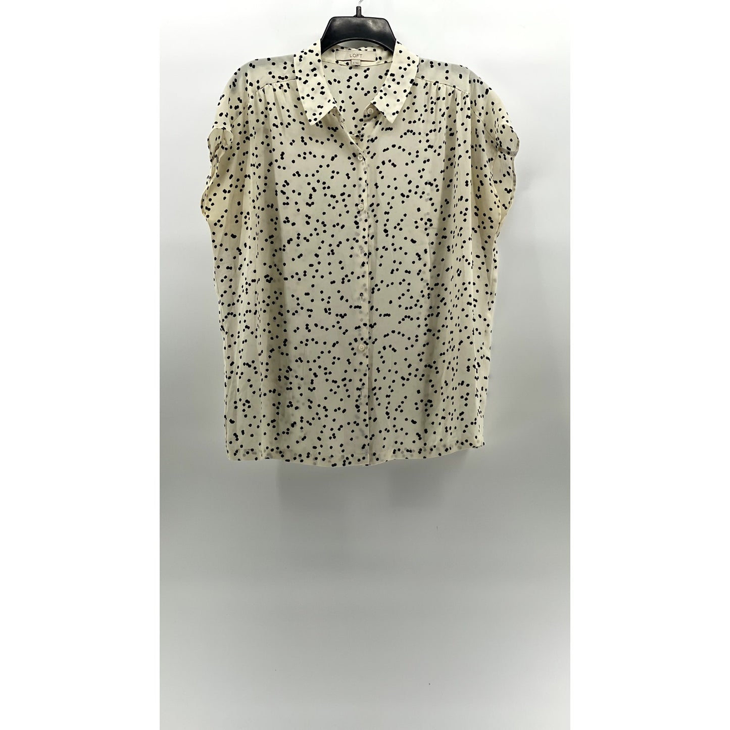ANN TAYLOR LOFT Women's Cream-Black Dot Print Short Sleeve Button-Up Top SZ M