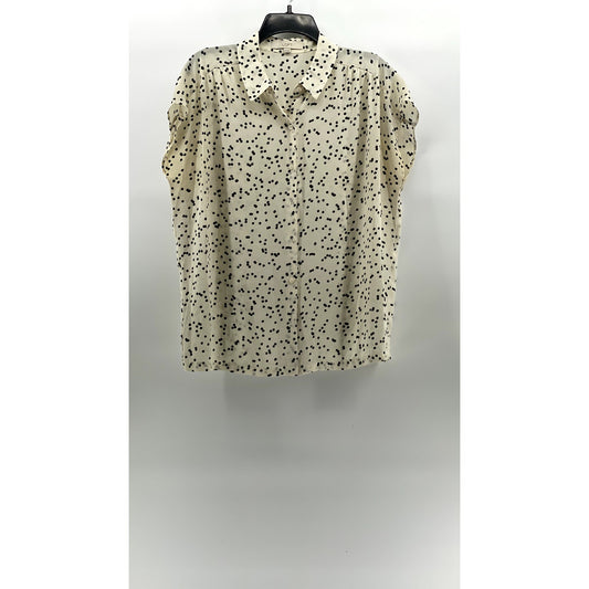 ANN TAYLOR LOFT Women's Cream-Black Dot Print Short Sleeve Button-Up Top SZ M