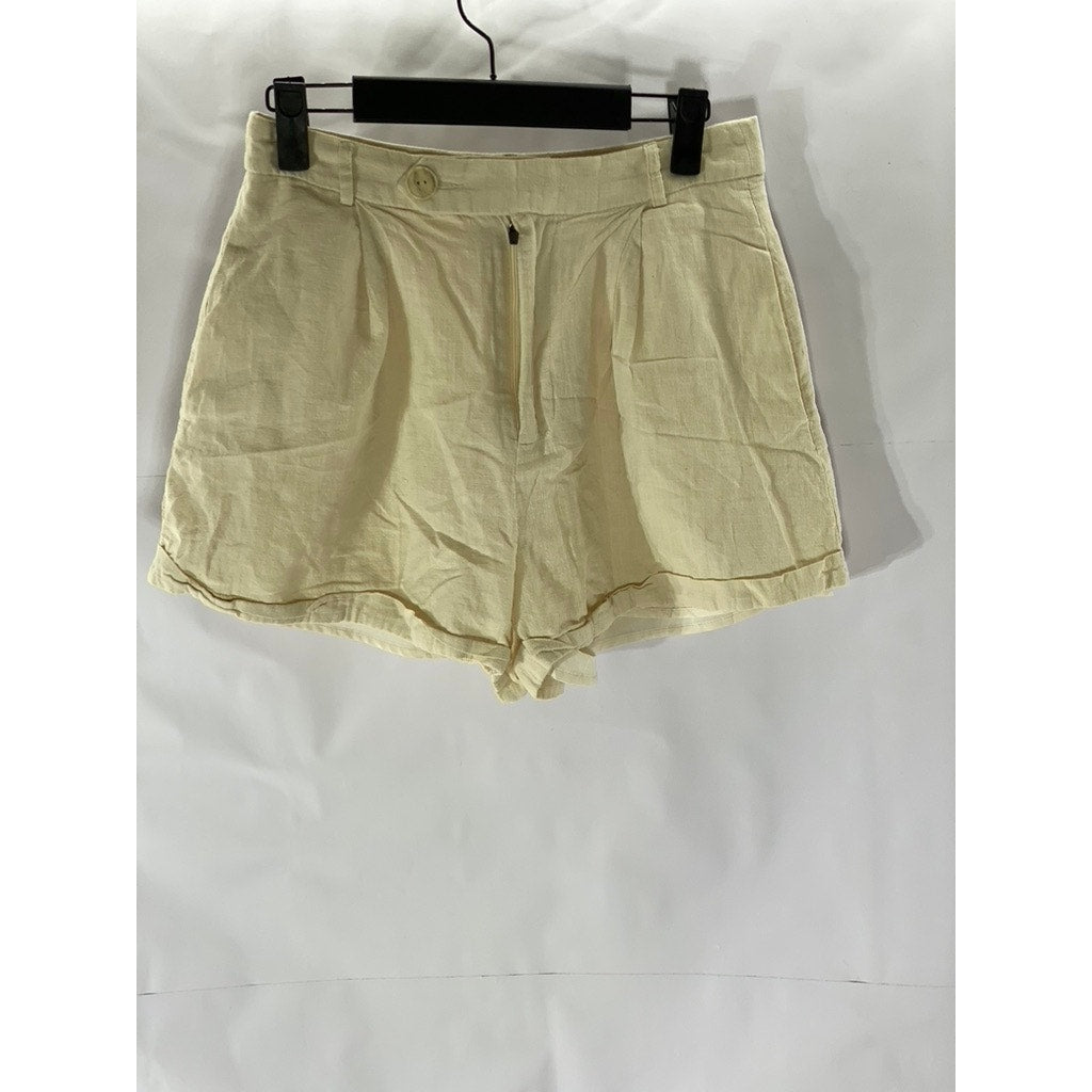 SHEIN Women's Beige Lightweight Extended-Button Casual Shorts SZ 2