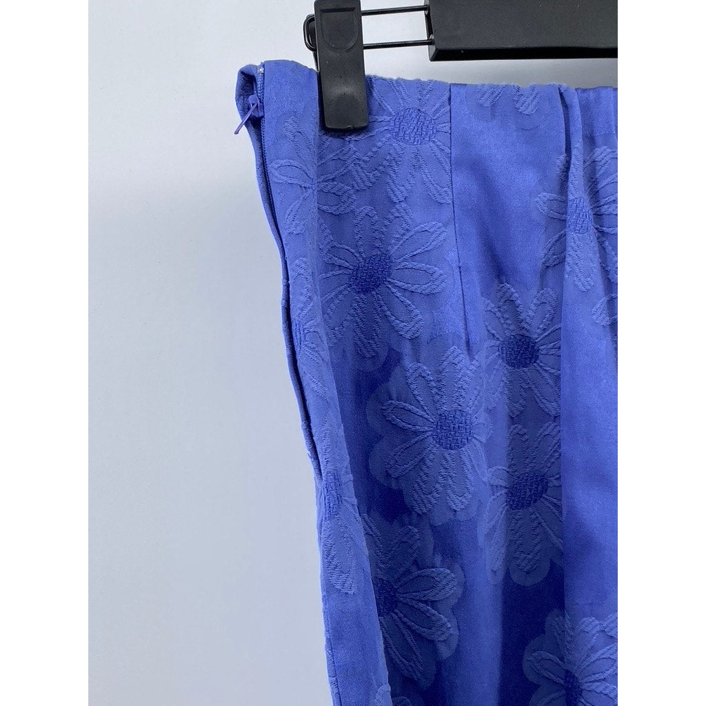 SUSAN GRAVER STYLE Women's Blue Embroidered Floral Side-Zip Cropped Pants SZ M