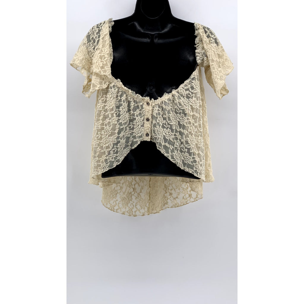 KIMCHI BLUE Women's Beige Floral Lace Back Cropped Top SZ M