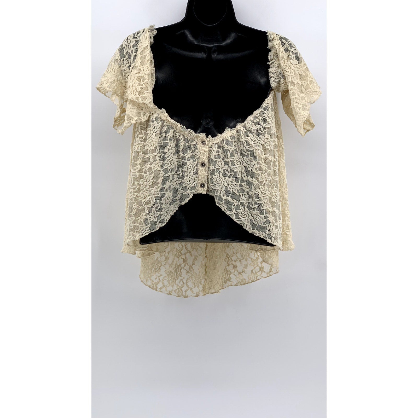 KIMCHI BLUE Women's Beige Floral Lace Back Cropped Top SZ M