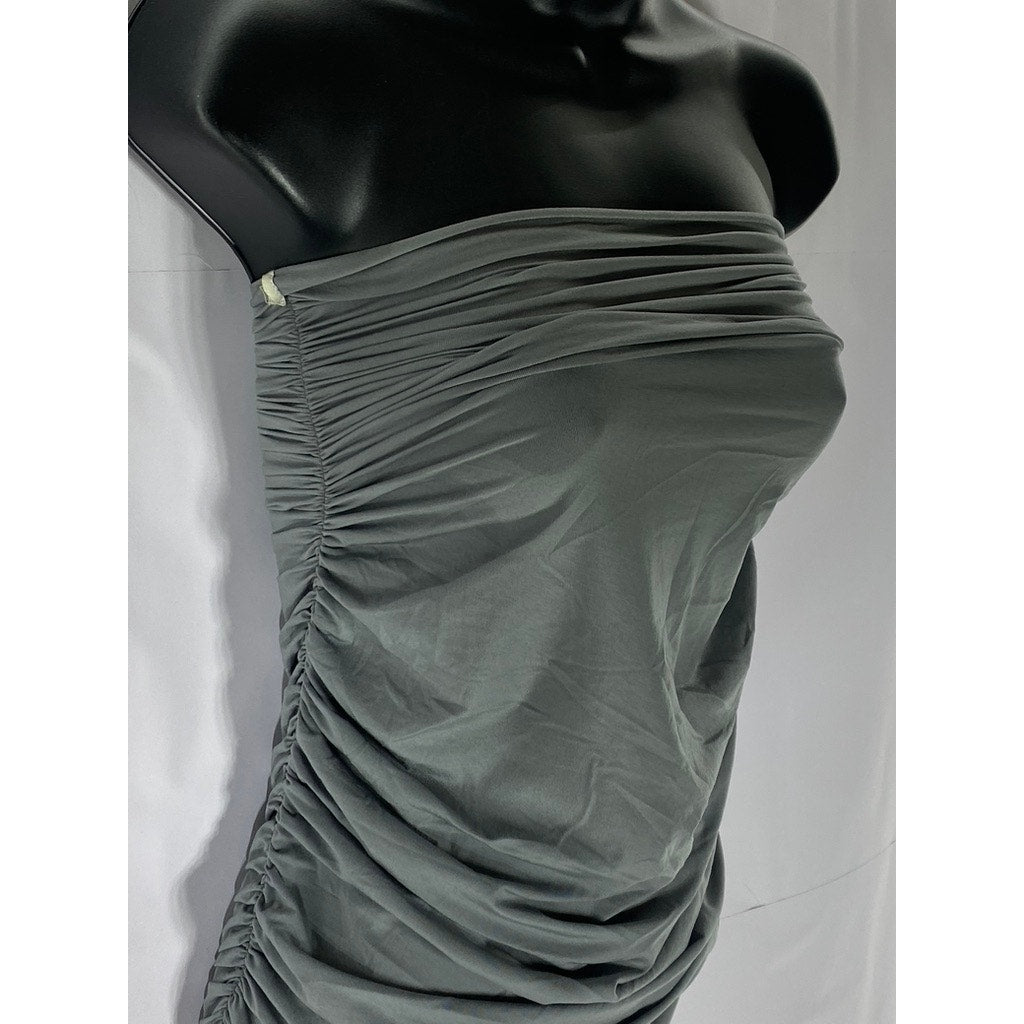 UNBRANDED Women’s Gray Solid Side Ruched Strapless Lightweight Top SZ S