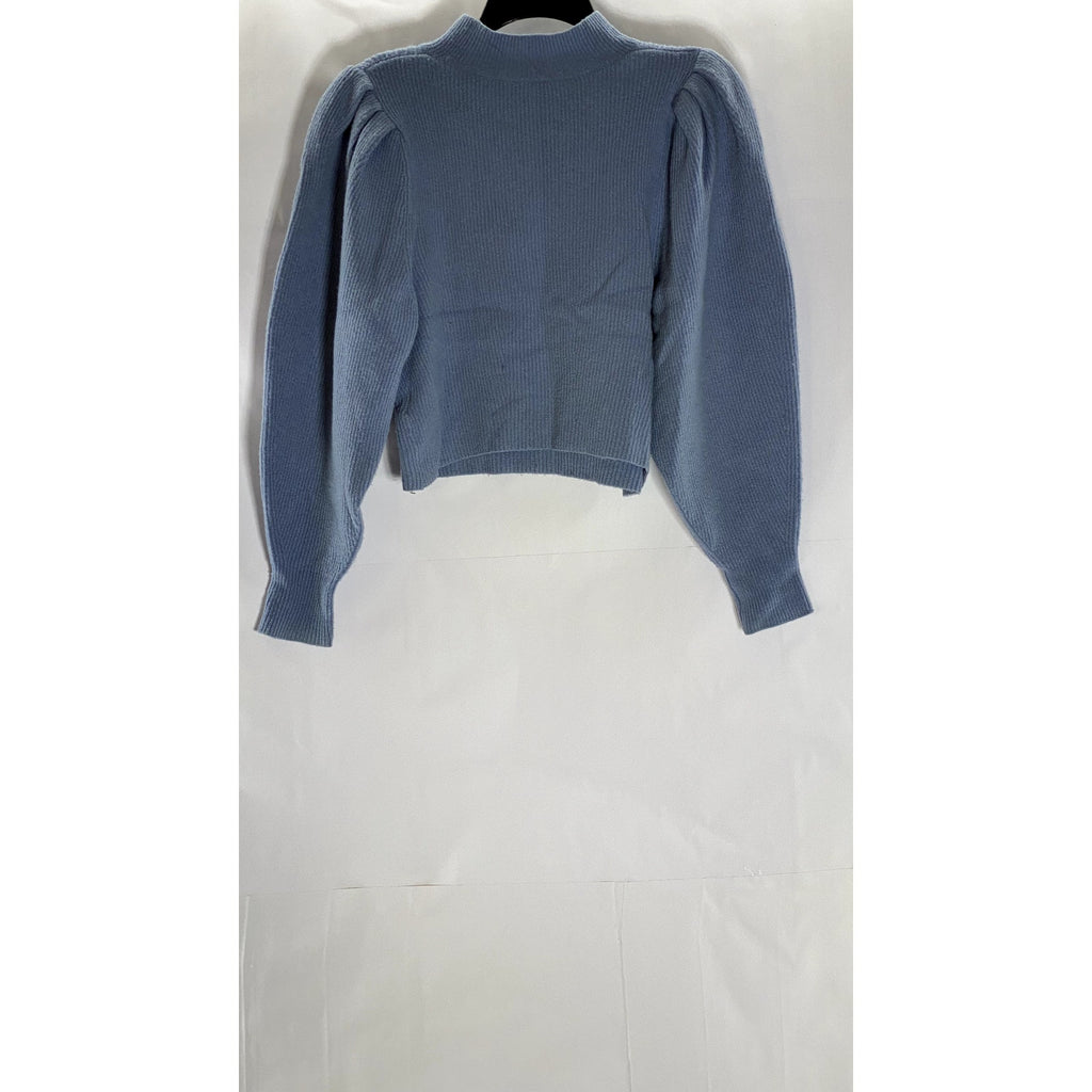 & OTHER STORIES Women's Blue Ribbed Mock-Neck Puff Long Sleeve Sweater SZ S