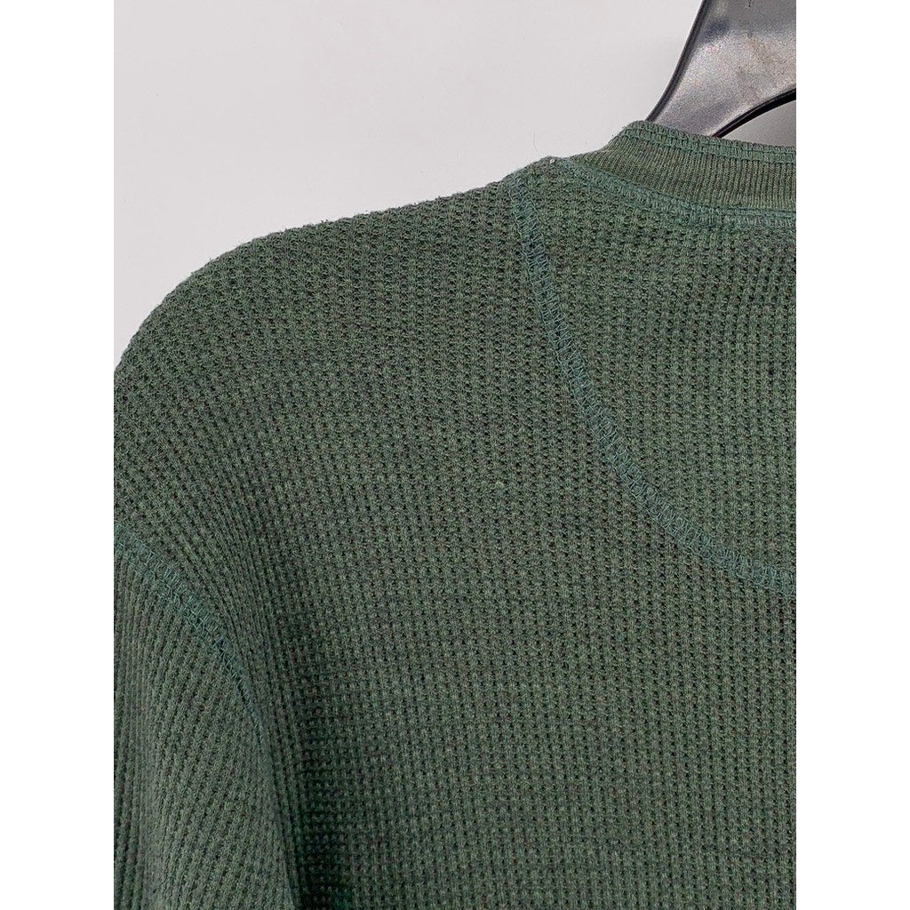 FADED GLORY Men's Green Thermal Long Sleeve Henley Shirt SZ M