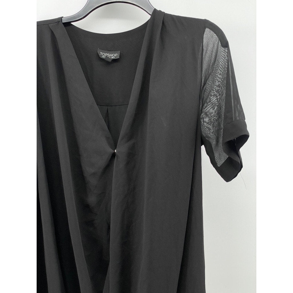 TOPSHOP Women's Black V-Neck Short Sleeve Surplice Tunic Dress SZ 4