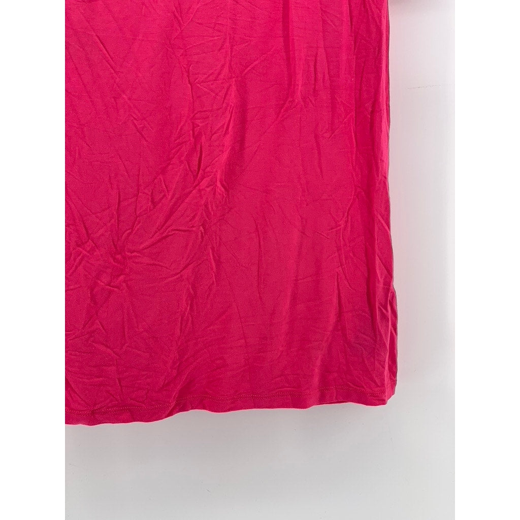 BEBE Women's Hot Pink Rhinestone Embellished Logo Short Sleeve Top SZ L