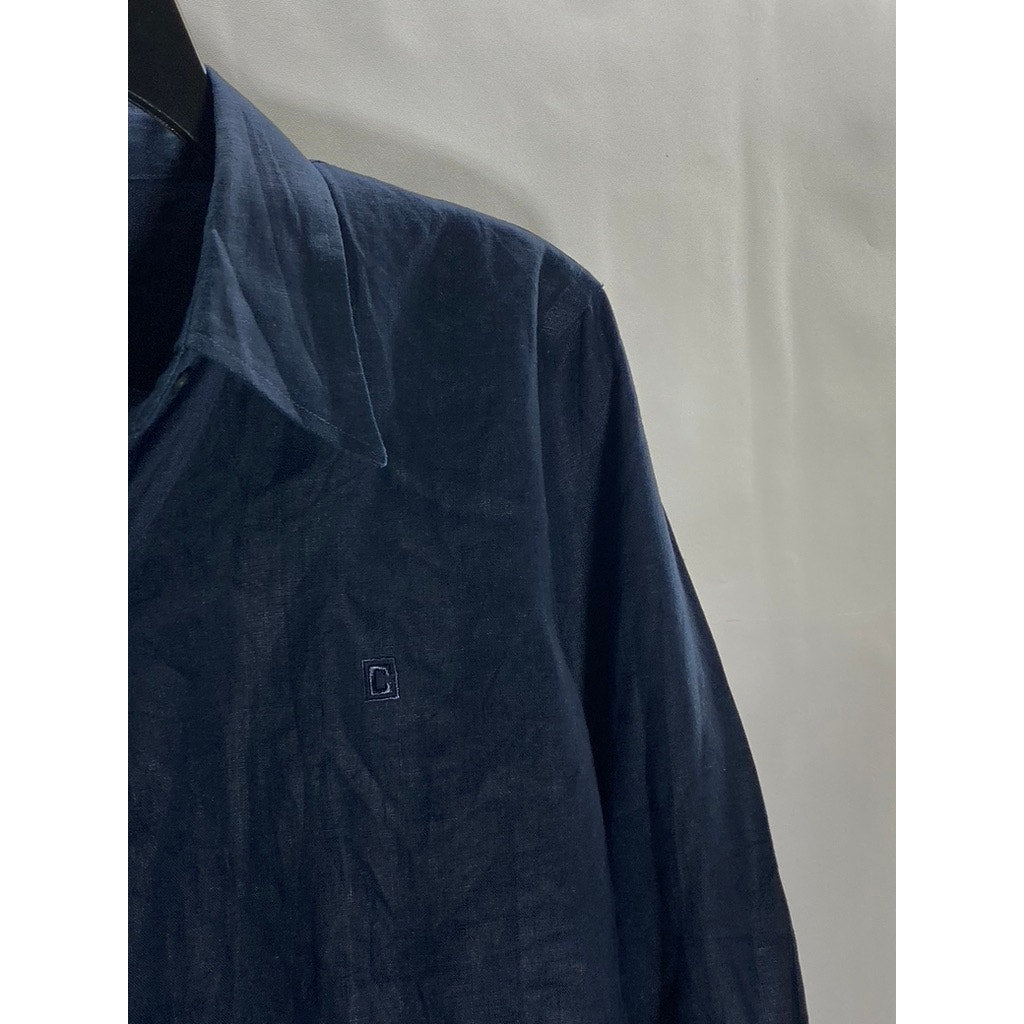 CHAPS EST. 1978 Women's Blue Linen Regular-Fit Button-Up Long Sleeve Top SZ M