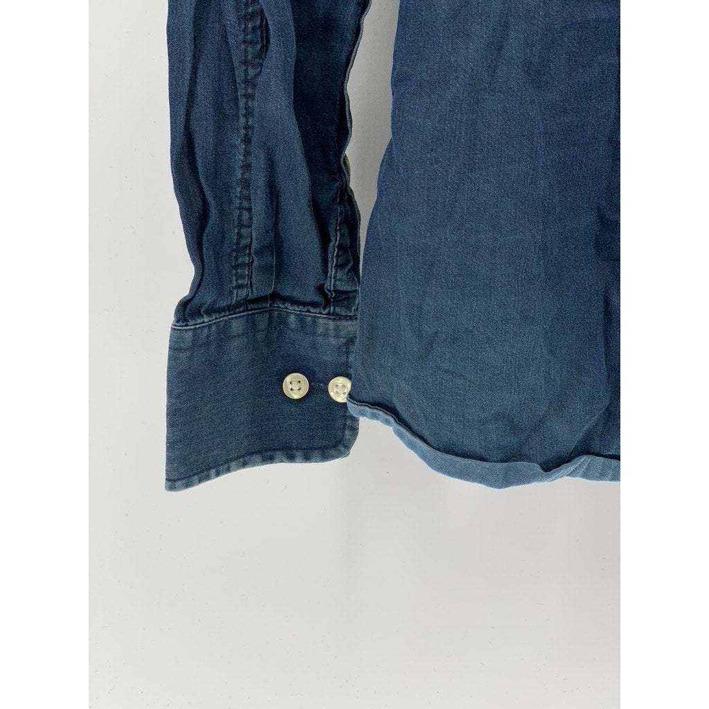 H&M Men's Blue Denim Premium Cotton Button-Up Long Sleeve Shirt SZ M