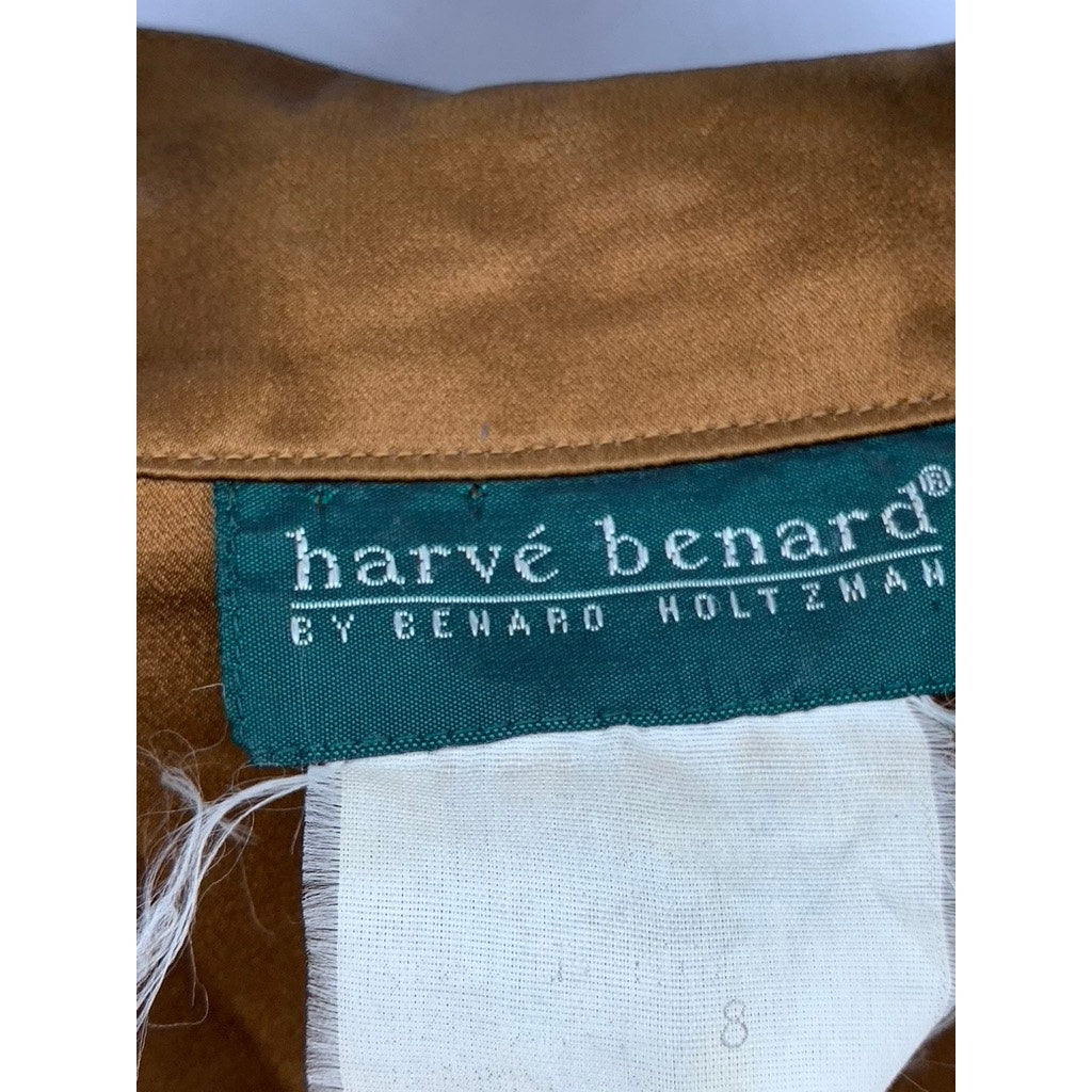 HARVE BENARD Women's Vintage Brown Button-Up Regular-Fit Long Sleeve Top SZ M