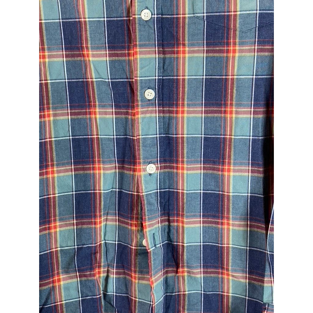 J.CREW Men's Blue/Red Plaid Heathered Cotton Button-Up Long Sleeve Shirt SZ L