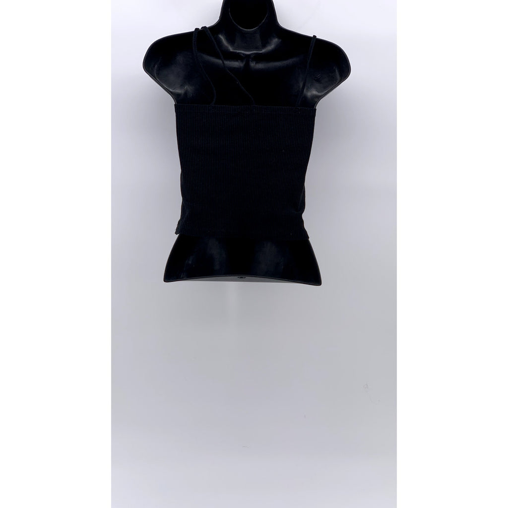 ZARA Women's Black Ribbed Asymmetrical Spaghetti Strap Cropped Top SZ M