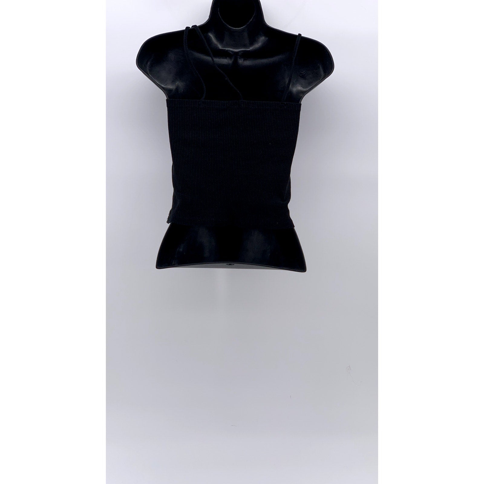 ZARA Women's Black Ribbed Asymmetrical Spaghetti Strap Cropped Top SZ M