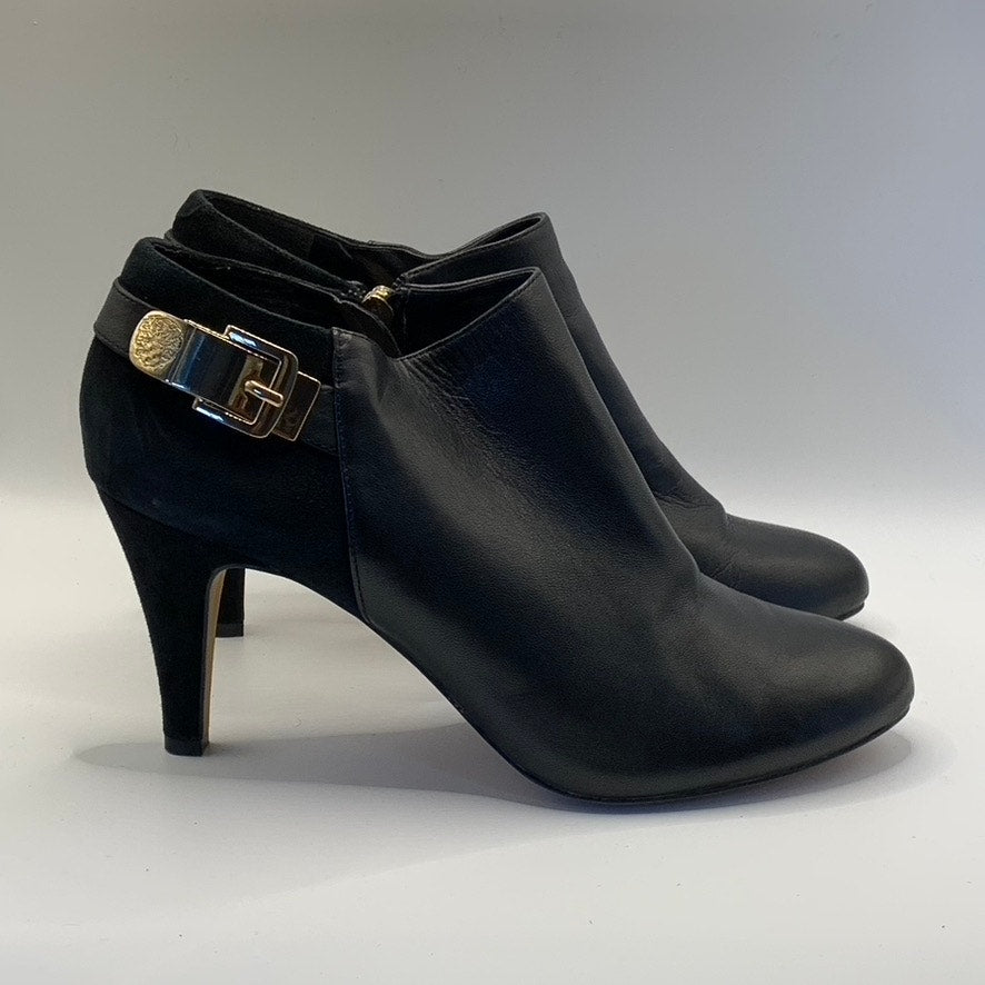 VINCE CAMUTO Women's Black Leather Velino Almond-Toe Side-Zipper Booties SZ 8.5