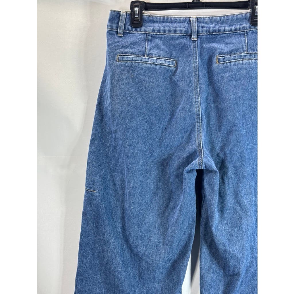 CIDER Women's Blue Denim High-Rise Wide-Leg Straight Jeans SZ XL(10)