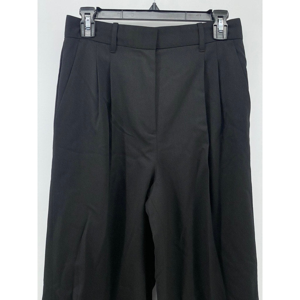 CLUB MONACO Women's Black Wool-Blend Pleated Straight-Leg High-Rise Pants SZ 6