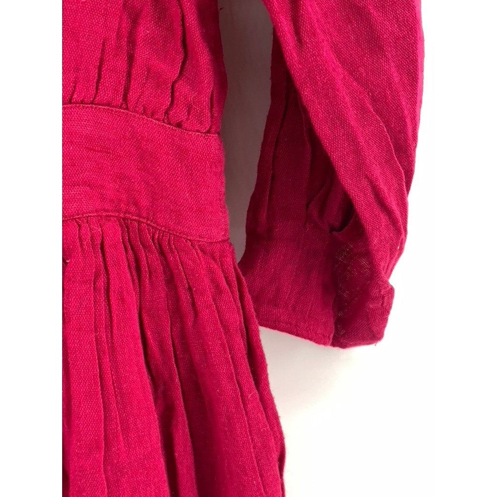 FREE PEOPLE Women's Fuchsia Antigua Open V-Back Button Long Sleeve Dress SZ XS