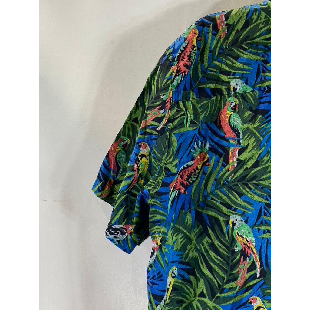 AMERICAN EAGLE OUTFITTERS Men's Green Tropical Parrot Button-Up Shirt SZ 2XL