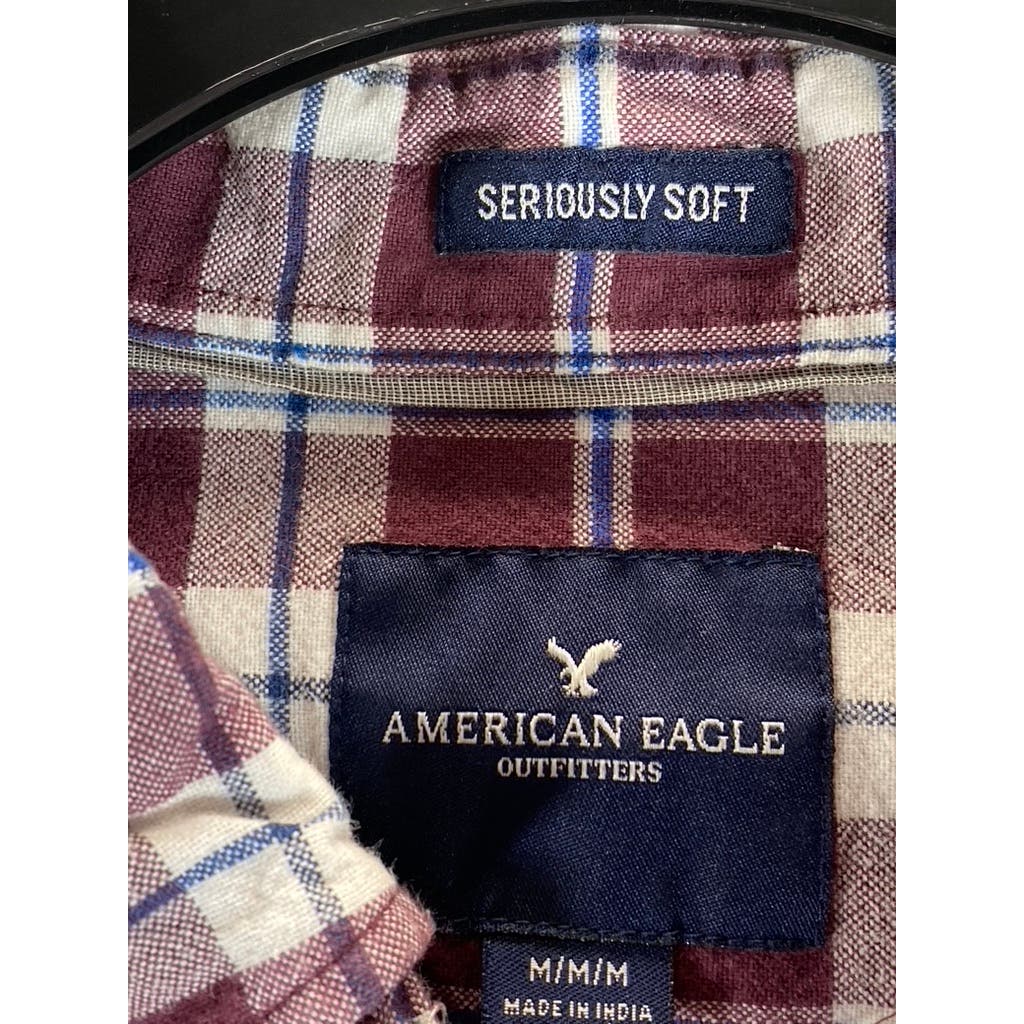 AMERICAN EAGLE OUTFITTERS Men's Burgundy Plaid Seriously Soft Flannel Shirt SZ M