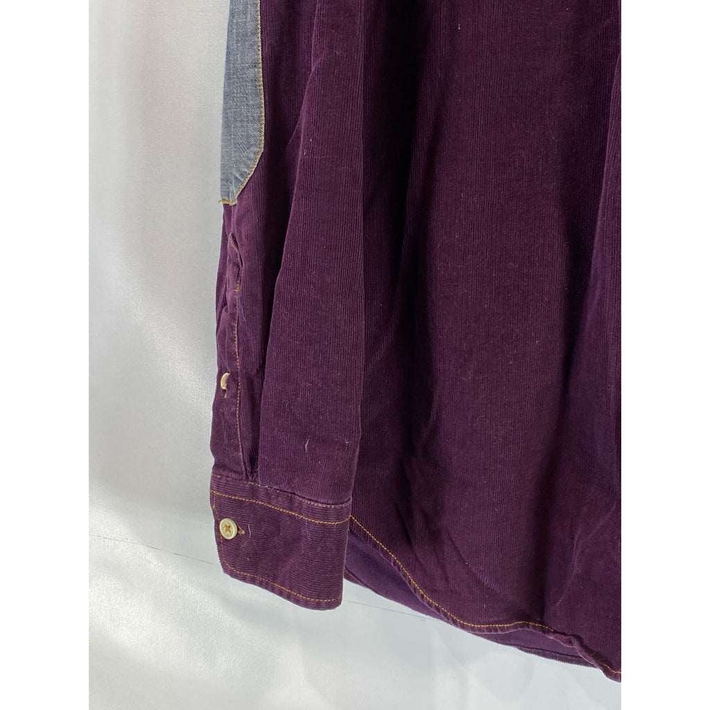 TED BAKER LONDON Men's Burgundy Corduroy Elbow-Patch Button-Up Shirt SZ 4(US/L)
