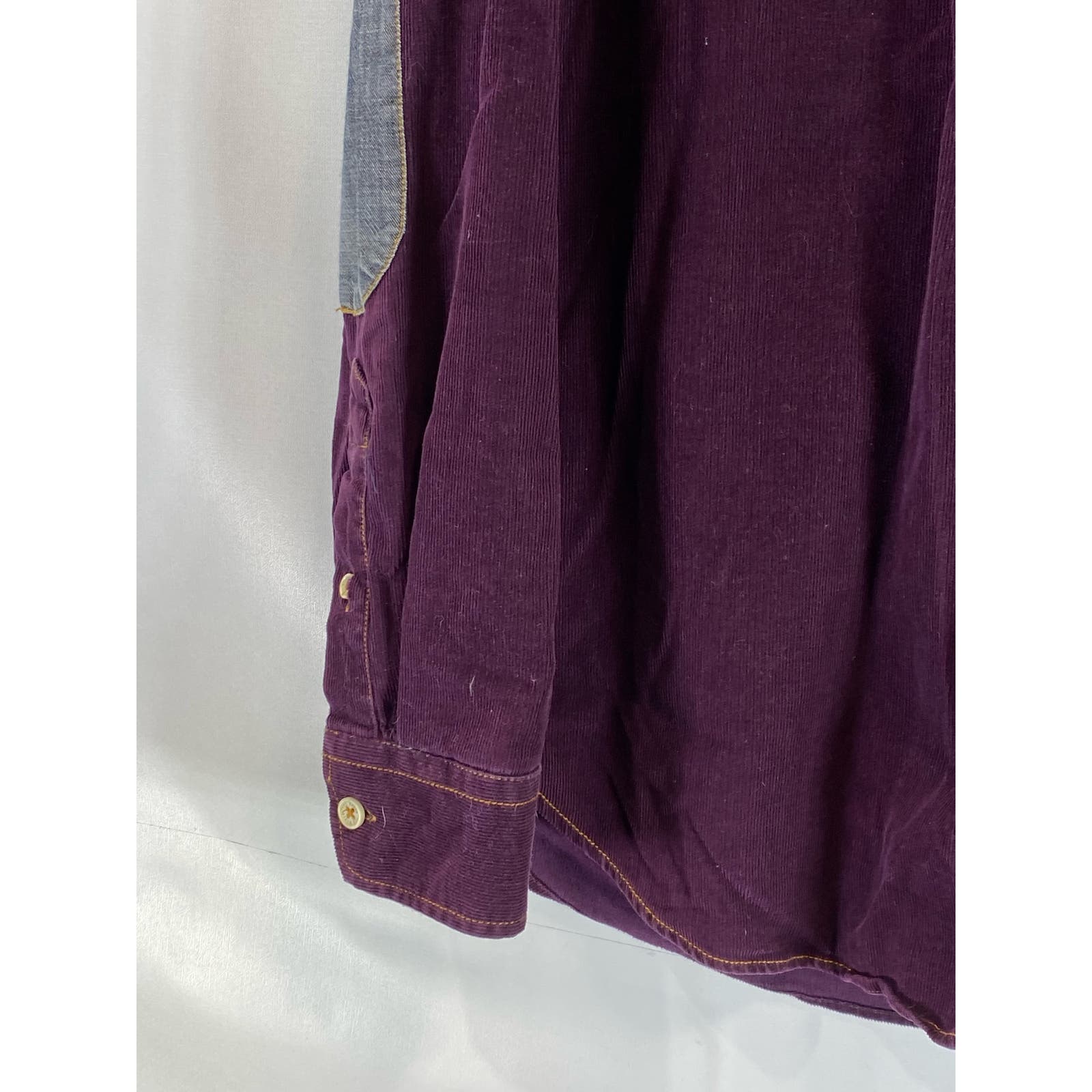 TED BAKER LONDON Men's Burgundy Corduroy Elbow-Patch Button-Up Shirt SZ 4(US/L)