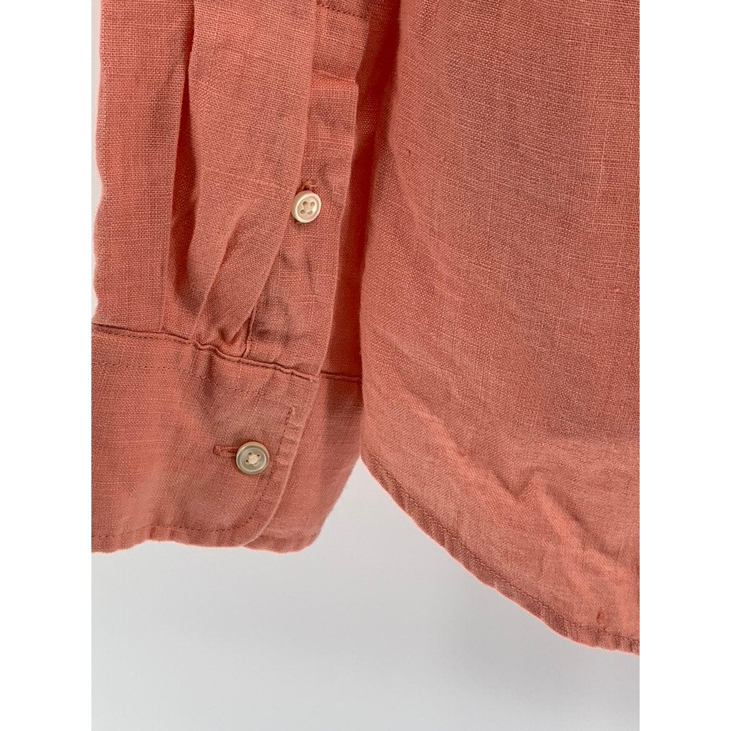 SCOTCH & SODA Men's Coral Linen Regular Fit Button-Up Shirt SZ L