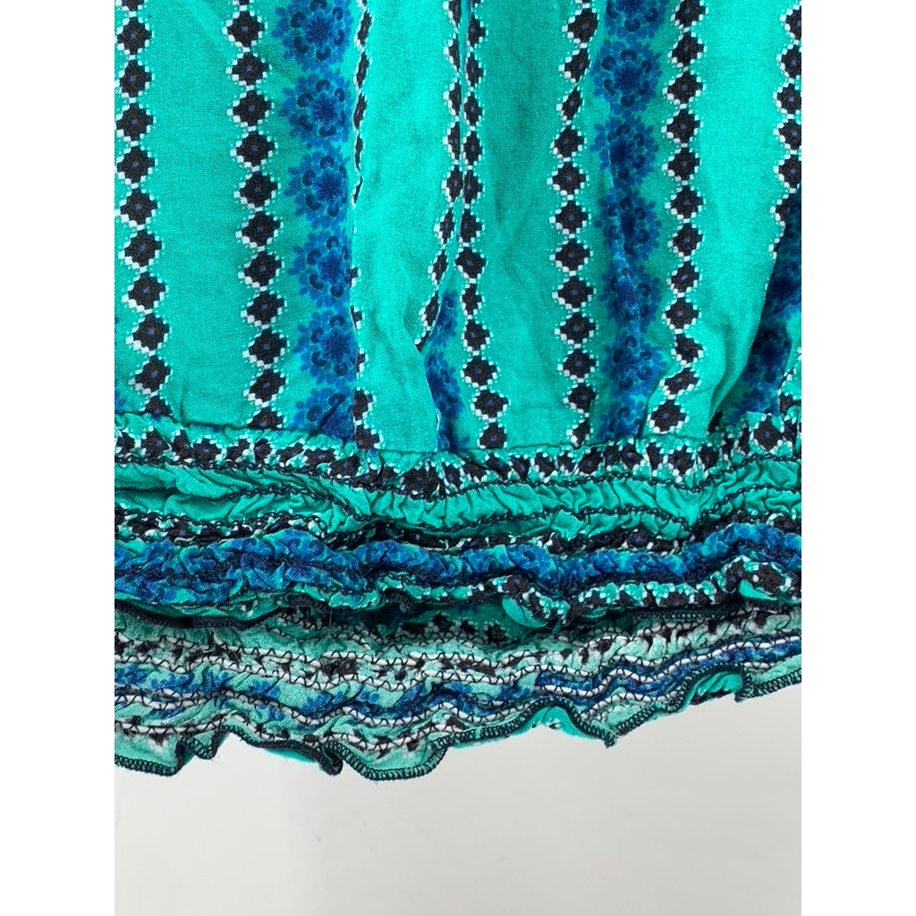 KIRRA Women's Blue-Green Printed Strapless Smocked Tube Top SZ M
