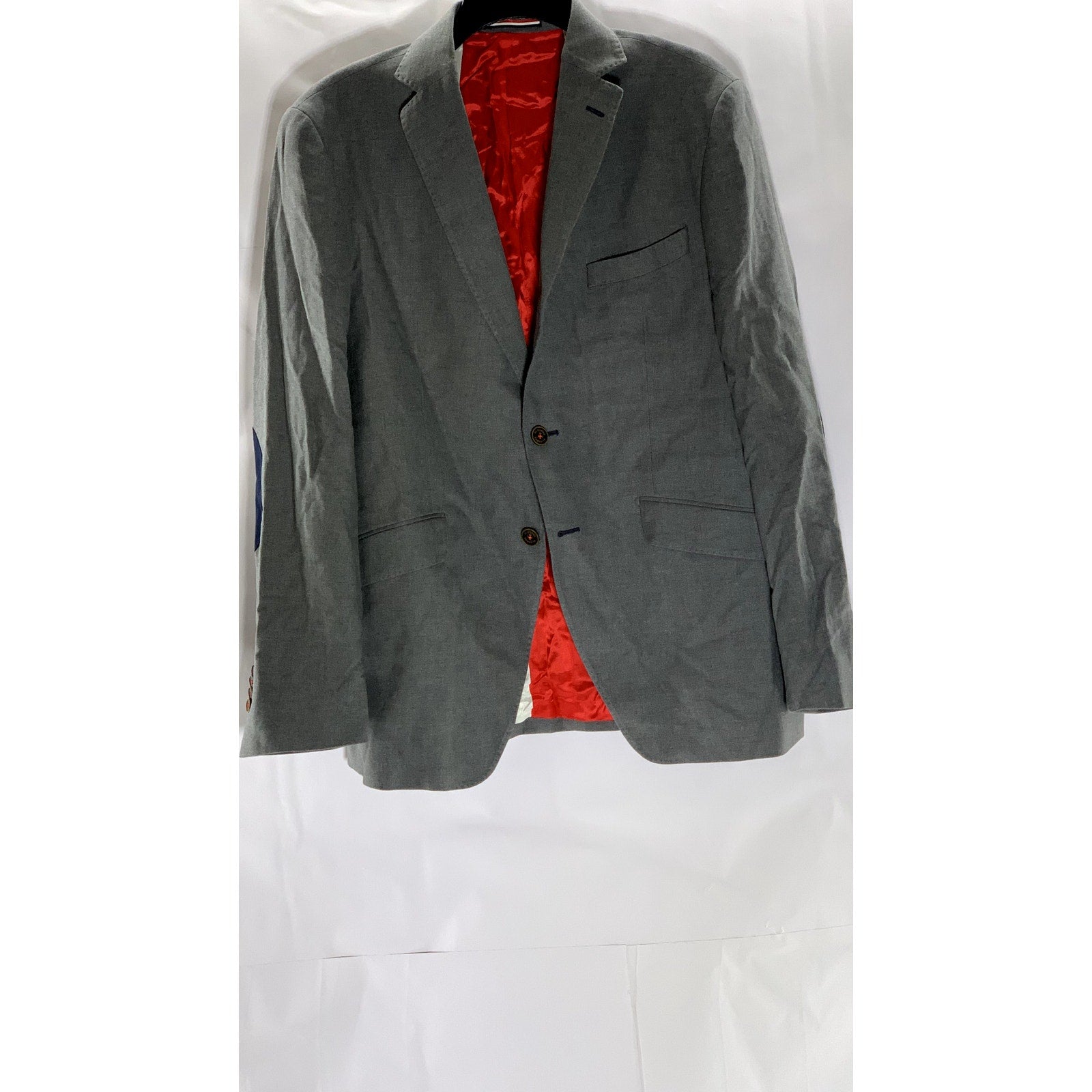 EL GANSO Men's Gray Two-Button Elbow Patch Regular-Fit Blazer SZ 52(US42)