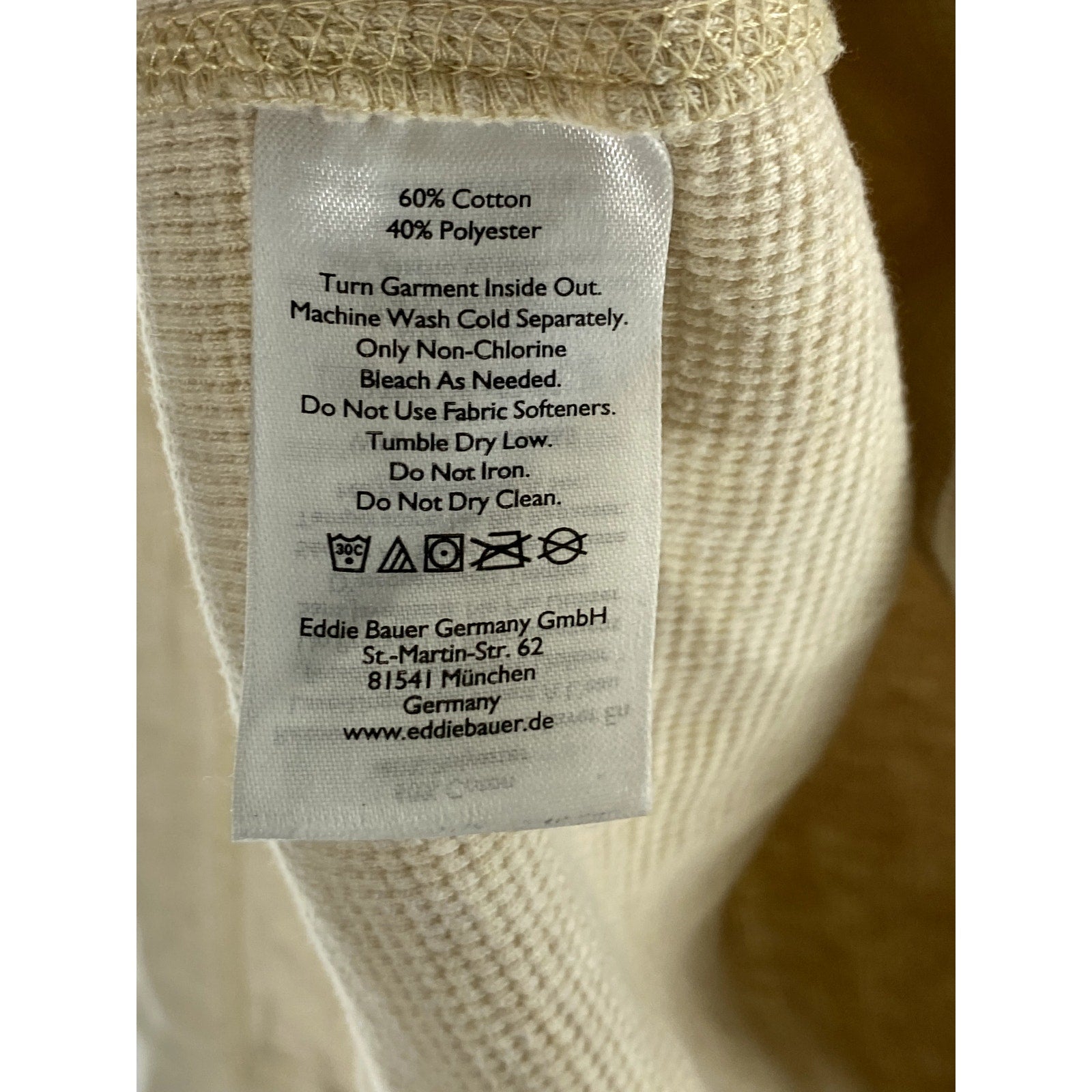 EDDIE BAUER Men's Beige Classic-Fit Long Sleeve Thermal Henley T-Shirt SZ M