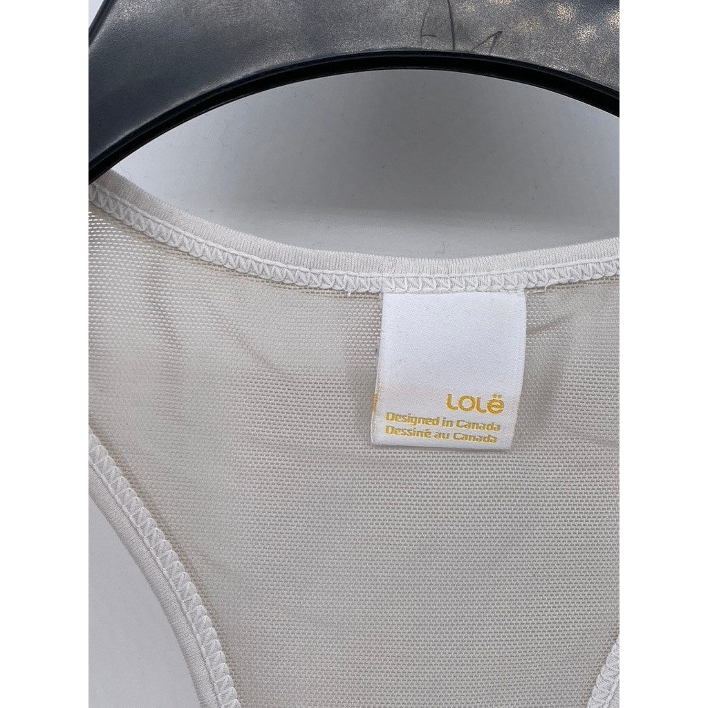LOLE Women's White Scoop-Neck Mesh Trim Racerback Tank Top SZ M