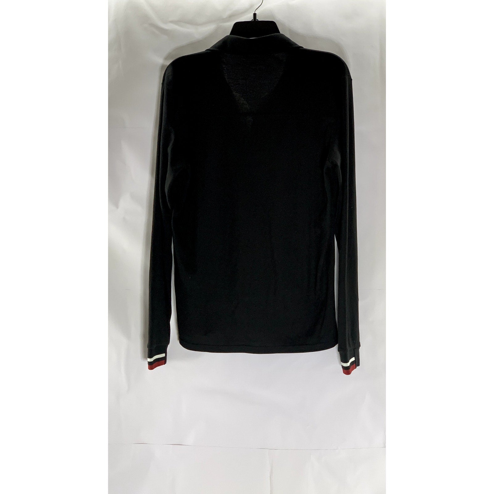 W[DABLJU:] Men's Black-Beige Embroidered 'B' Long Sleeve Polo Shirt SZ M