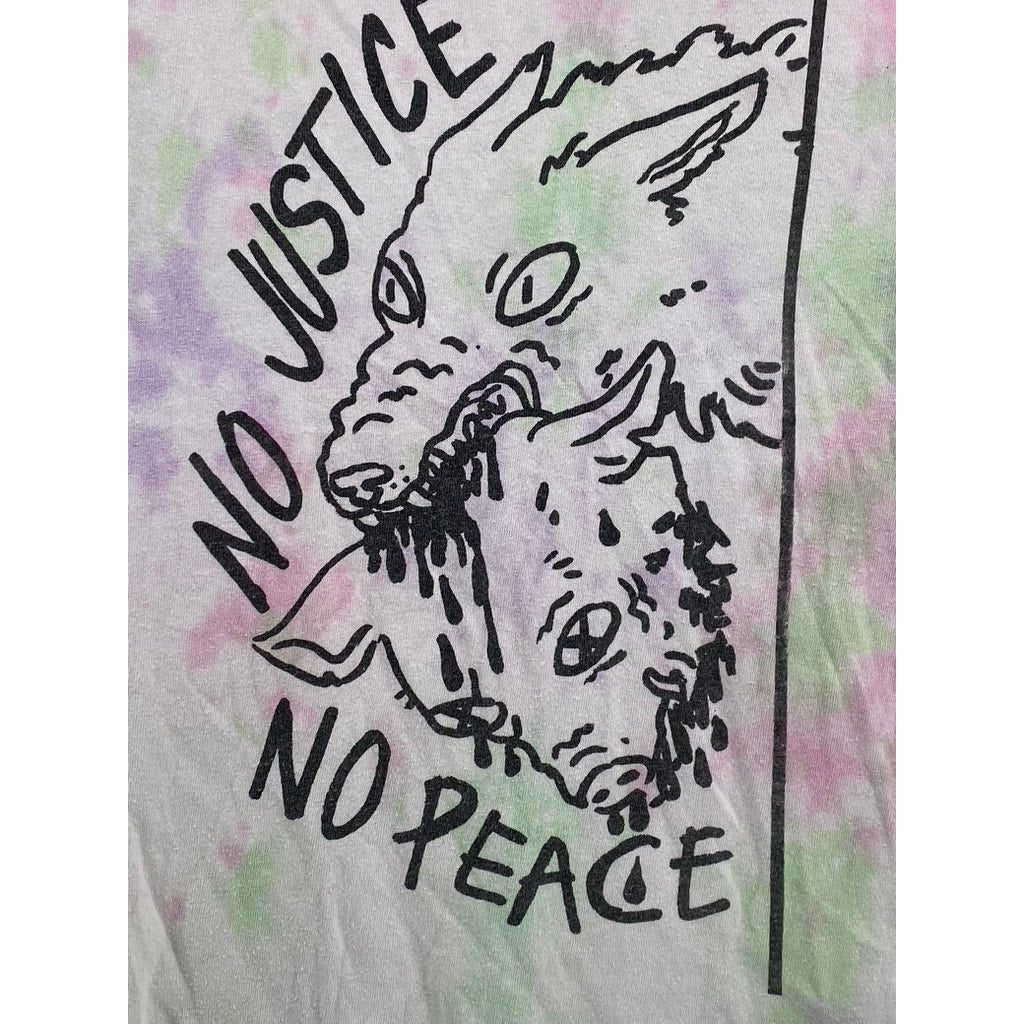 GILDAN Men's Pink-Green Tie-Dye No Justice No Peace Graphic Cotton T-Shirt SZ S