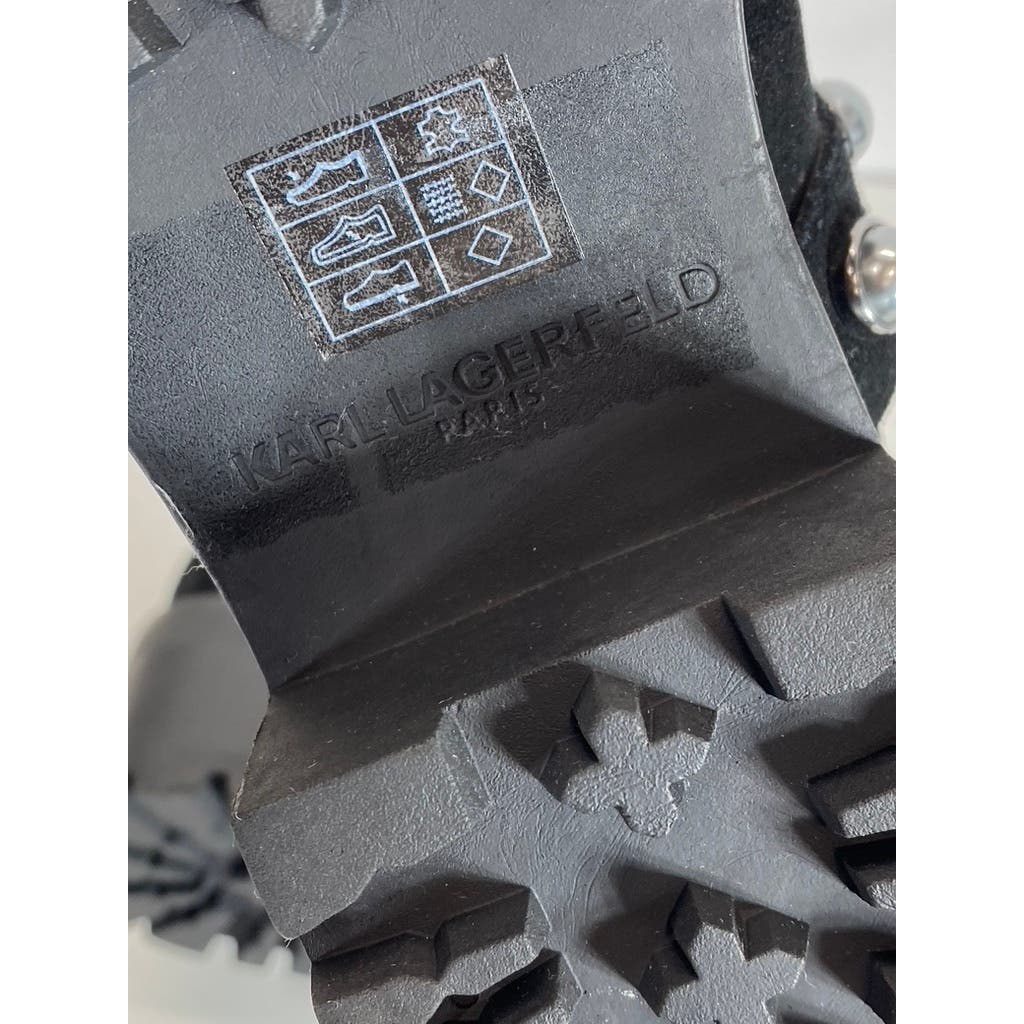 KARL LAGERFELD PARIS Women's Black Pia Faux Pearl Studded Chelsea Boots SZ 7.5