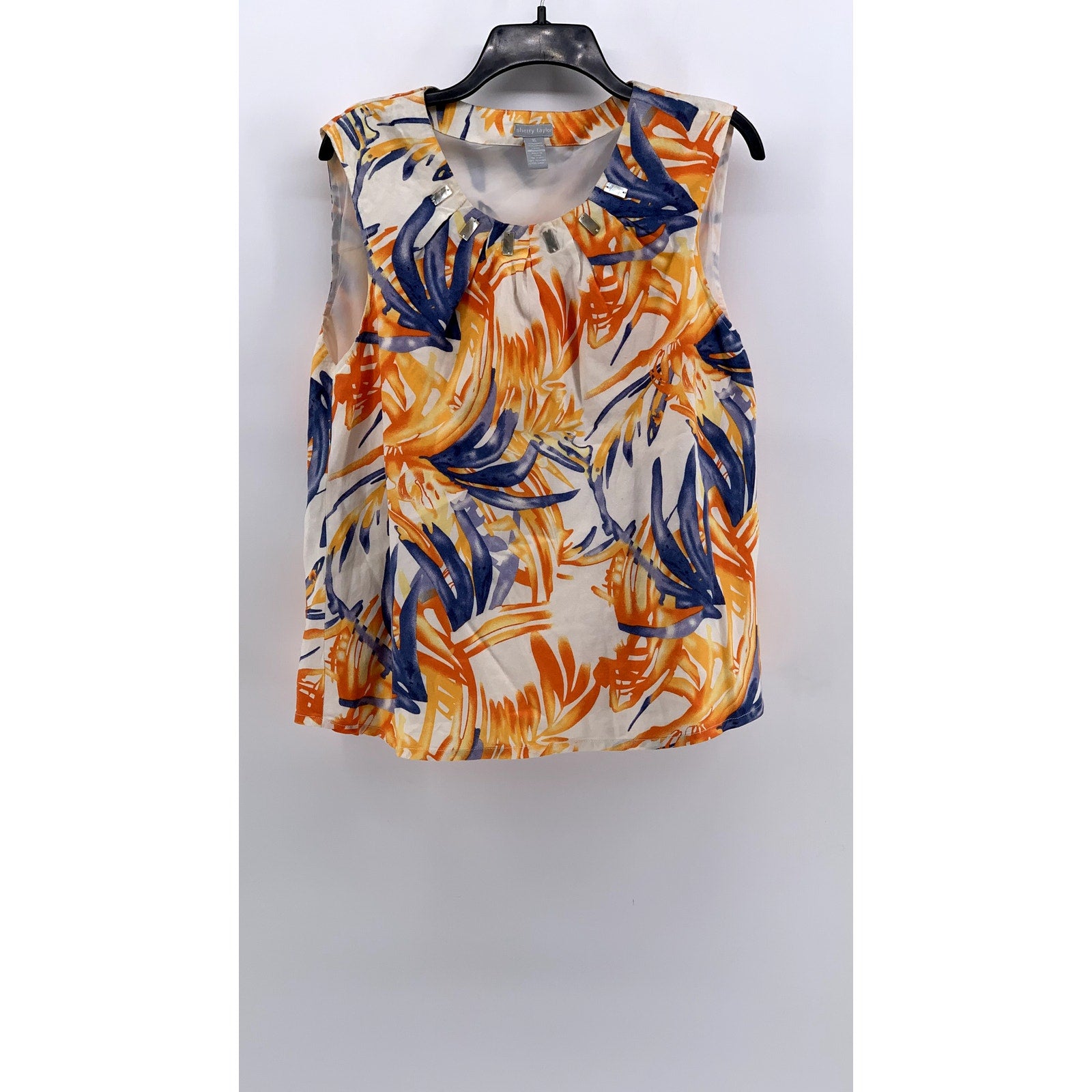 SHERRY TAYLOR Women's White Floral Embellished Tank Top SZ XL