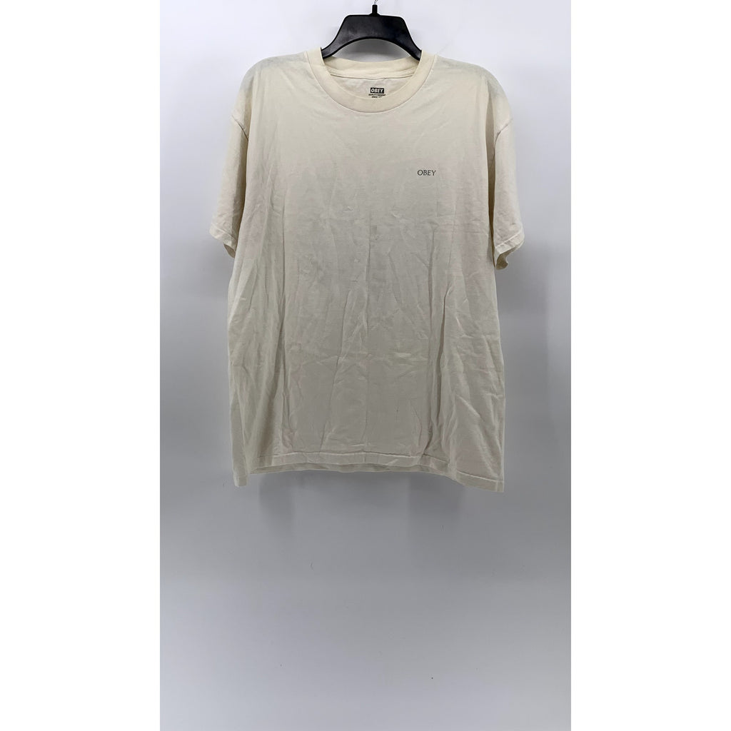 OBEY Men's Off-White Casual Logo Mandala Print Crewneck Short Sleeve T-Shirt SZL