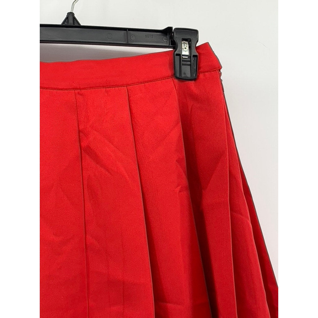 JAMES WOO Women's Red Pleated A-Line Side Midi Skirt SZ S